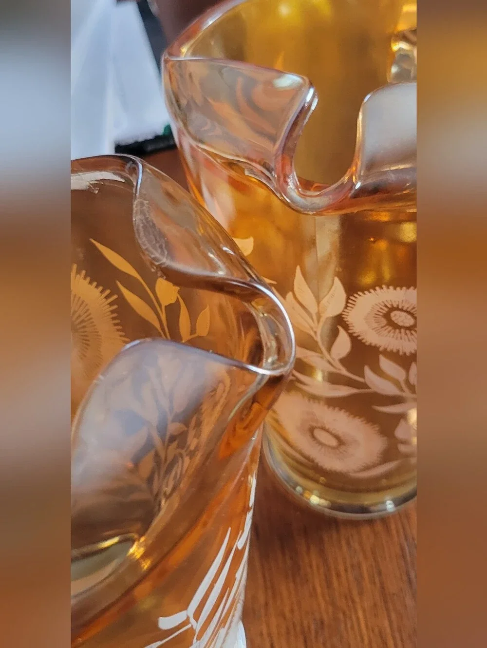 Vintage Jeanette MARIGOLD Iridescent 2 PITCHER Drinkware Set